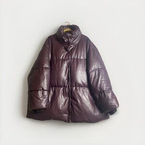 Avec Les Filles Oversize Black Faux Leather Puffer Jacket B1612 Size 3XL